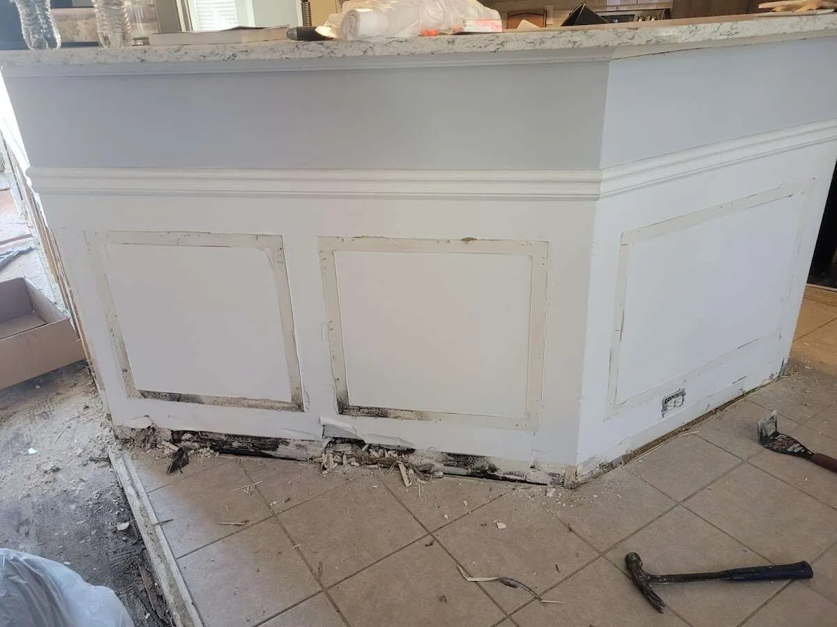 Water damage and mold on kitchen during Sewage Cleanup & Sanitation in James Island